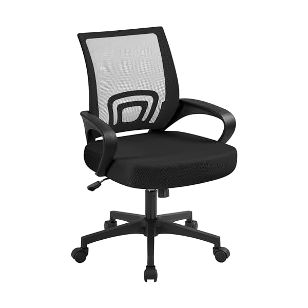 Yaheetech Office Chair Ergonomic Computer Chair Mid Back Adjustable Desk Chair with Lumbar Support Armrest, Swivel Rolling Mesh Task Gaming Chair for Home Office Work Study, Black