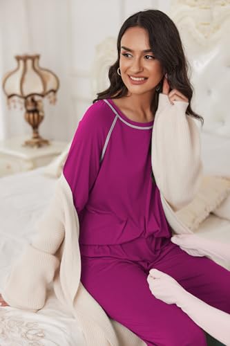 Image of Ekouaer Pajamas Set for Women Soft Comfy Pjs Sets Long Sleeve Sleepwear Loungewear S-XXL