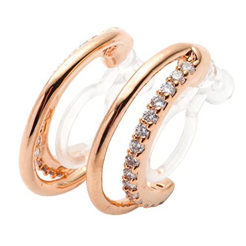 [Ｃｒｅａｍ ｄｏｔ．] クリームドット イヤリング レディース 人気 シリコン樹脂イヤリング ノンホールピアス 18kコーティング フープ 2連 レイヤード ビジュー シンプル 【ピンクゴールド×イヤリング】