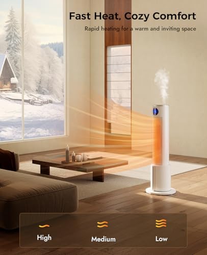 Image of Space Heater with Humidifier - Portable Tower Heaters for Indoor Use, Remote, Adjustable Thermostat, 3 Heat Modes, Multiple Safety Protection, 12H Timer, Quiet Electric Heater for Bedroom