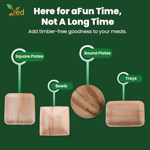 Ved 25 biologisch abbaubare, umweltfreundliche Areca-Blatt-Schüssel, mittelgroß, 25 cm (6 Zoll), tiefe, runde Einweg-Servierschüsseln, kompostierbar, für Salat, Partys.