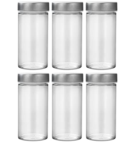 Tianifa 6 Pcs Glass Spice Jars/Bottles for Rotating Spice Rack-3oz Empty round Spice Containers with Airtight Metal Caps with Shaker Lids (6, Stainless Steel Lids)