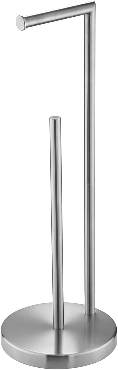 Toilet Paper Roll Holder Stand Brushed Nickel Bathroom Free Standing Toilet Tissue Paper Roll Holder Stand with Reserve Function GTA7982N