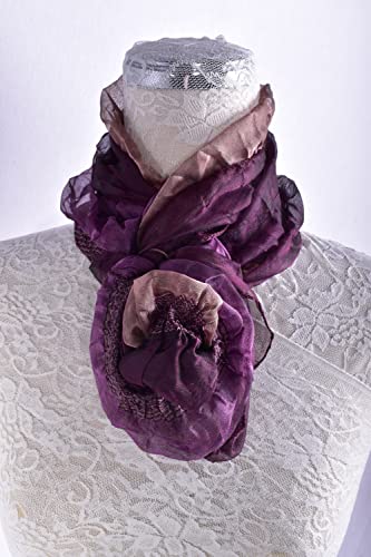 Shimmer Infinity Ruffle Stretchy Scarf Light Weight Organza Shawl Wrap (Deep Purple Tones) #TOP2