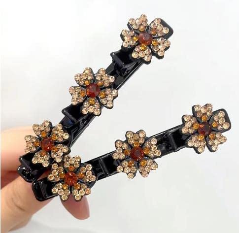 4Pcs Satin Fabric Hair Bands, Clover Rhinestone Hair Clips, Braided Hair Clip with Rhinestones, Ladies Ponytail Fixer, Duckbill Hair Clips with Rhinestones for Women (2Pc-02)