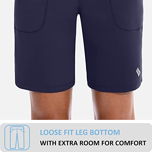 Santiny Bermuda Shorts For Women With Zipper Pocket Womens High Waisted Long Shorts For Running Workout Athletic(Navy_L) #TOP3