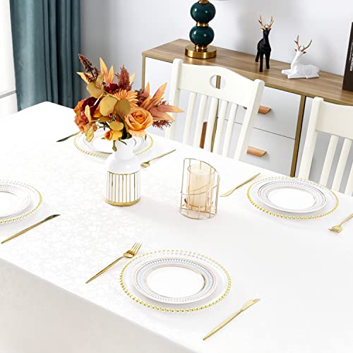 Image of Romanstile Waterproof Vinyl Tablecloth Rectangle, 60 x 144 Inch, Rose White