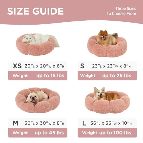 lesure calming medium dog bed - flower donut round fluffy puppy bed in plush teddy sherpa non-slip cute flower cat beds for indoor cats medium pet bed fits up to 45 lbs machine washable pink 3034