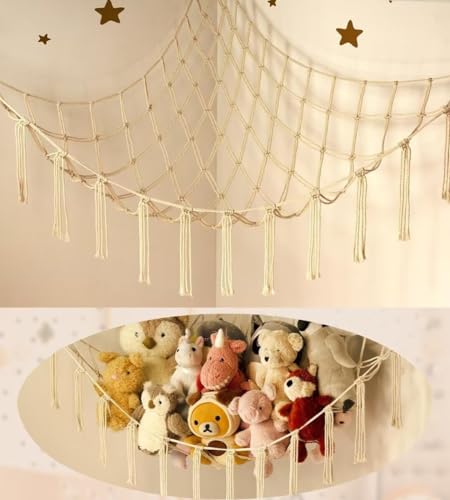 Large Toy Hammock Net for Stuffed Animals Room Decor, Stuffed Animal Storage Hammock or Net Corner, Cute Stuff Animal Organizer Plush Holder, Kids Baby Nursery Essentials Wall Bedroom Home Decor