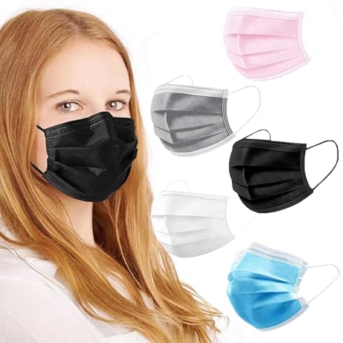 Image of 100Pcs 5 Color Disposable Face Mask,3 Ply Masks with Soft Ear loops