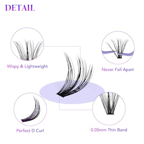 Cluster Lashes Extensions Kit 240 Pcs D Curl Individual Lashes 30D+40D 10-16mm Mixed DIY Lashes Volume Fluffy False Eyelashes with Bond and Seal Applicator at Home Lashes Kit (30D+40D) - Image 3
