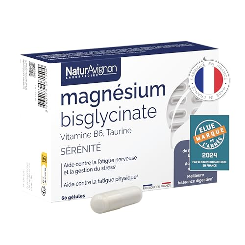 Magnesium Bisglycinate | Fatigue intense épuisement anti stress anxiété angoisse | vitamine b6 taurine | Haute absorption | 1 mois | Made in France | Laboratoire NaturAvignon