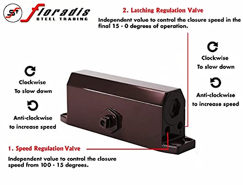 Floradis Automatic Black Door Closer With Hold Open And Parallel Plate. Suitable For Light Doors 55-100 Lbs. Magnetic Door Stopper #TOP3