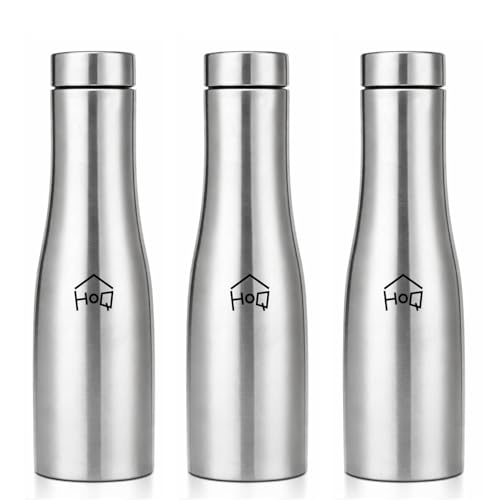 Image of House of Quirk 1 Litre Stainless Steel Water Bottle Pack of 3 with Sipper Cap - Single Wall Lightweight Sports & Fridge Bottle, Reusable Leak Resistant for Gym, Office, Travel & School (Silver)