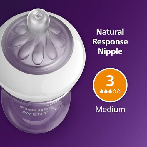 Image of Philips Avent Natural Baby Bottles with Natural Response Nipples (Medium Flow, Flow 3), 9oz, Purple, 4-Pack, SCY903 /34