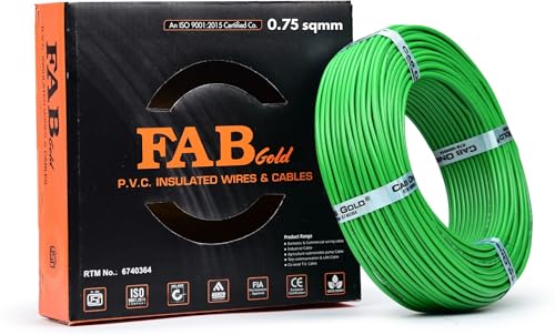 FAB GOLD 0.75 sqmm Single Core Copper Electrical Wire, 90 Meter (Green) | Heat Resistant & Flame Retardant (FR) | Lead-Free LSH House Wire for Home & Industrial Use