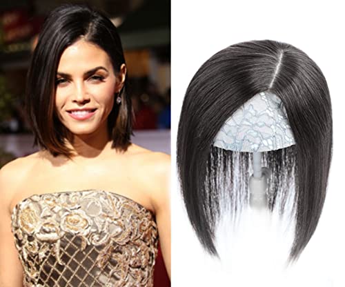 KINANA Side Part Human Hair Toppers for Women with Thinning Hair Left Parted Clip in Hair Extensions Women Toupee Top Hairpiece (8" Natural Black)