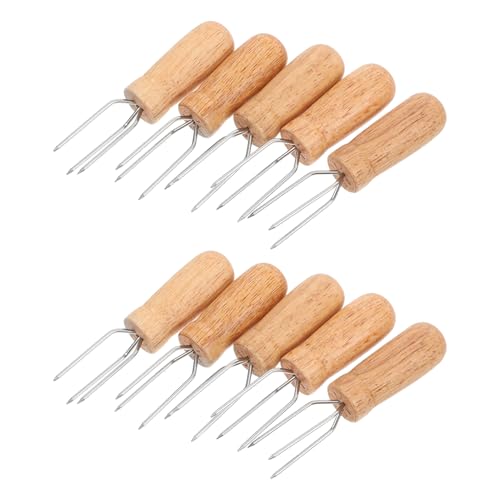 FONDOTIN 10 Piezas Tenedor de Barbacoa bandejas de mazorcas de maíz Mantequilla de maíz para maíz en la mazorca Tallos de maiz Palo de moxibustión de Metal brochetas de Madera Marrón Claro