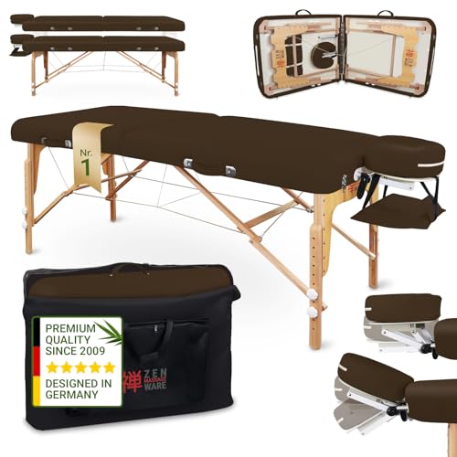 Zen - Table de Massage Pliante Professionnelle en Bois Massif - Mobile, Réglable, Coins Arrondis - Chocolat