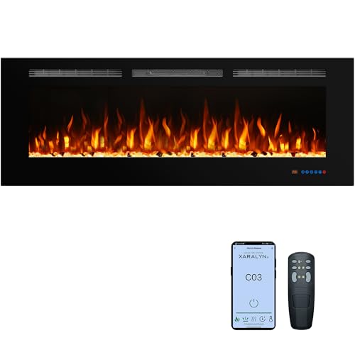 Benrocks 60'' Smart Electric Fireplace Inserts, Recessed & Wall Mount Electric Heater and Linear Fireplace with APP& Touch Screen &Remote Control, 62-99°F Temperature, Hard Wired & Plug in