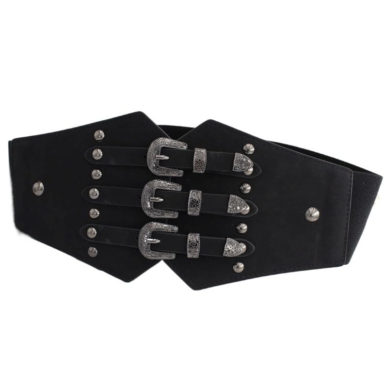 Retro Elastic Wide Waistband Women's Elastic Waistband Dress Shirt Decoration Waistband Skirt Strap(Black-A)3