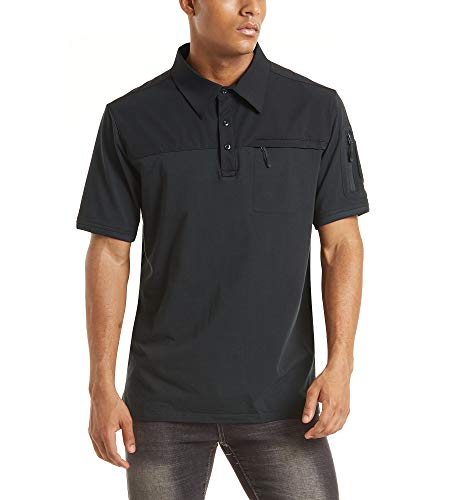 Camisa polo masculina de manga curta com bolsos e zíper CRYSULLY, Dark Gray, XX-Large