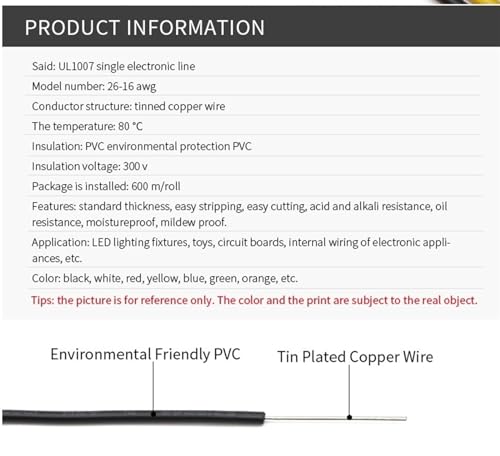 Outdoor Extension 5 Meters UL1007 Single Core Cable Line PVC Tinned Copper Wire 14AWG to 26AWG Solar sheathed(Green,5 Meters 16AWG)