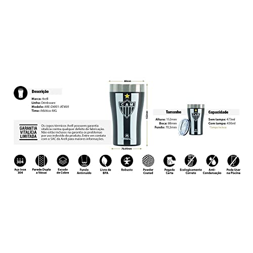 Copo térmico Arell oficial do ATLÉTICO MINEIRO - Tulip Pint - 500ml