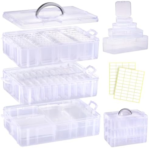 Funtopia 59 Pack Craft Storage Organizer, 3-Tier Stackable Clear Plastic Storage Box Set with 56 Pcs 4-Size Small Bead Organizers, Ideal for Crafts, Jewelry and Small Parts