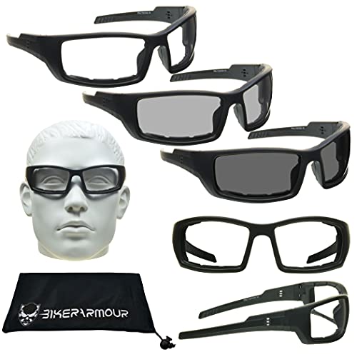 Image of Bikershades Transitional Motorcycle Sunglass Foam Padded. Day and Night Photochromic lens Riding Glasses.