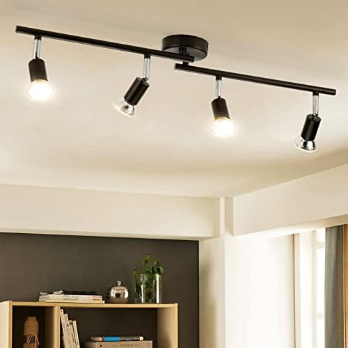 Bojim LED Ceiling Light, 4 Way Ceiling Spotlights Rotatable, Matte Black Ceiling Lighting for Living Room Kitchen Bedroom, Include 4×GU10 LED Bulbs (6W, 550lm, 2700K Warm White)