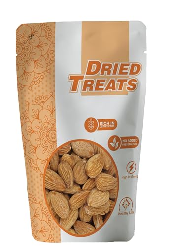 Image of Dried Treats Almond Roasted & Salted 250g - Dry Fruits- Badam Roasted | Crunchy, Healthy & Delicious Vegan-Friendly Nut Snack | Rich in Protein, Fiber, Healthy Fats, Calcium & Dietry Fibre | Roasted Badam Best for Brain Health and Muscle Function | Lightly Salted Almonds for Energy