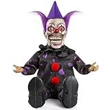 Halloween Animatronics 15" Clown Puppet Doll Animated Decorations with Sound Activated, Creepy Voice, Light Up Eyes, Scary Move, Haunted House Holiday Decor Horror Prop for Indoor, Outdoor, Yard Lawn