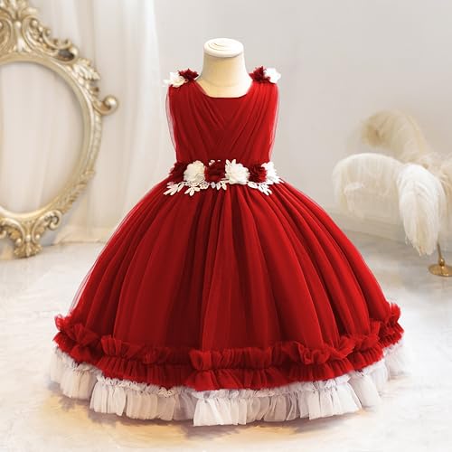 Cross Chiffon Flower Ruffled Lace Dress Fancy Vintage Formal Floral Tulle Pageant Wedding Birthday Party Dresses2