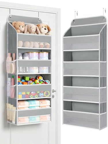 Yecaye Over the Door Organizer, Stuffed Animal Storage, Bathroom Organizers and Storage for Nursery Newborn Baby Essentials Stuff Dorm Room, Widen by 7cm, Deepen by 3cm, Grey 4 Tier Extra-Large