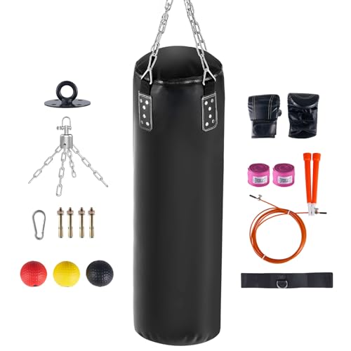 Happybuy 4ft PVC Punching Bag Set, Heavy Boxing Bag with Chains & Gloves, Unfilled, for MMA, Muay Thai, Kickboxing, Karate, Judo, Home Gym Training