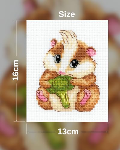 Image of RIOLIS - Cute Hamster 2185, Animals Cross Stitch Kits 5 inch x6, Cross Stitch Kits for Beginners & Advanced, Crossstitching Kits Adult, Counted Stitching Kits, Embroidery Kit
