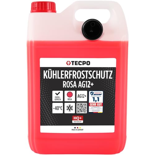 TECPO Antigel de radiateur rouge G12+ antigel -40 °C, liquide de refroidissement rose (1 x 5 litres)