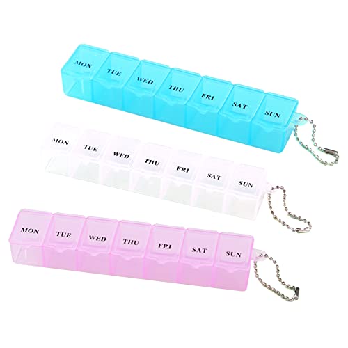 Pack of 3 7 Day Pill Boxes, 7 Compartments, Transparent Medicine Box, BPA Free Large Compartments, Tablets Weekly Box for Vitamins, Fish Oil Tablets, Medicines or Additional Preparations