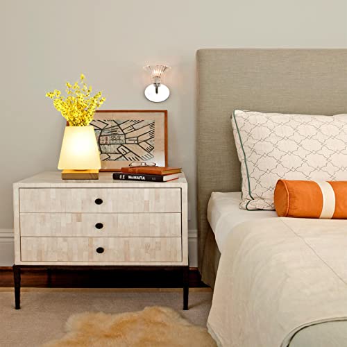 Vase Table Lamp, Diy Vase Lamp Usb Charging Port Dimmable Flower Lamp, Led Frosted Glass Shade Bedside Lamp Room Decor Night Light With Wood Base For Bedroom Living Room Office Home Decor (Trapezoid) #TOP4