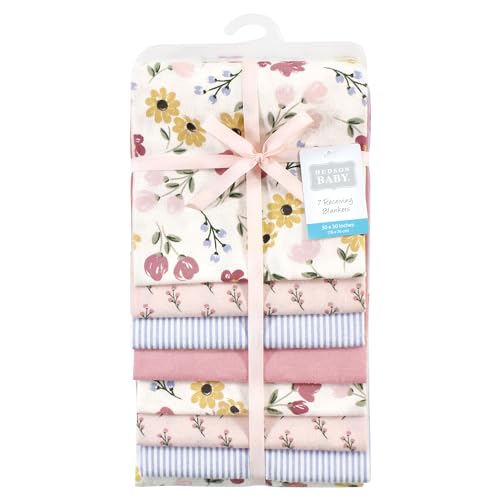 Image of Little Treasure Hudson Baby Cotton Poly Flannel Receiving Blankets Multipack, Pink Soft Painted Floral, 30x30 inches