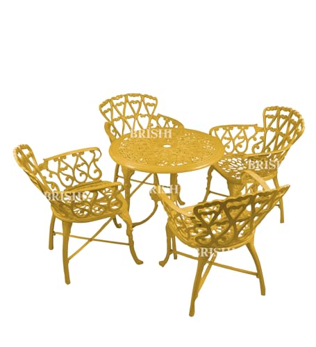Image of BRISHI Cast Aluminium Garden Patio Seating Chair and Table Set for Balcony Outdoor Furniture with 1 Table and 4 Chair Set (Yellow)