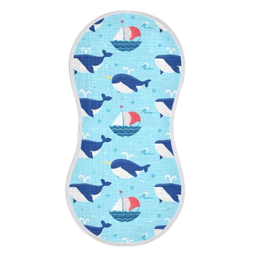 Baby Burp Cloths, Soft Absorbent Burping Cloths for Babies, Cotton Milk Spit Up Rags, Large Size for Newborns, Baby Boys and Girls (Narwhal Pattern)