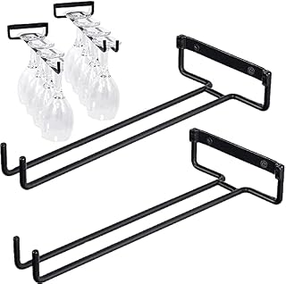 "N/A" OLRWSLG Set of 2 Glass Holders, Wine Glass Rack, Base Cabinet, Iron Glass Holder, Cabinet Insert, Glass Holder with Screws, Black Stemware Rack for Red Wine Glass, Champagne Glass