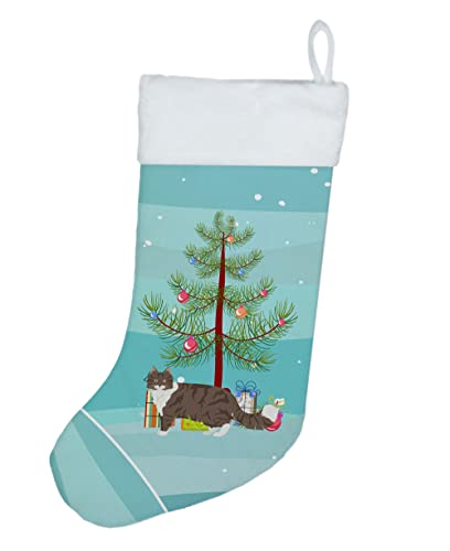 Caroline's Treasures CK4664CS Norwegian Forest Cat Merry Christmas Christmas Stocking Fireplace Hanging Stockings Christmas Season Party Decor Family Holiday Decorations