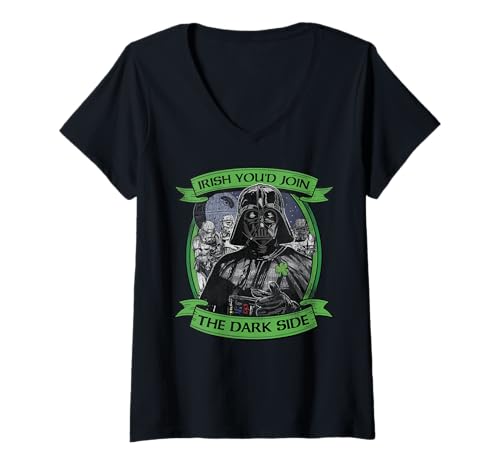 T-shirt Star Wars Dark Vador col V pour femme le jour de la Saint-Patrick trèfle vert