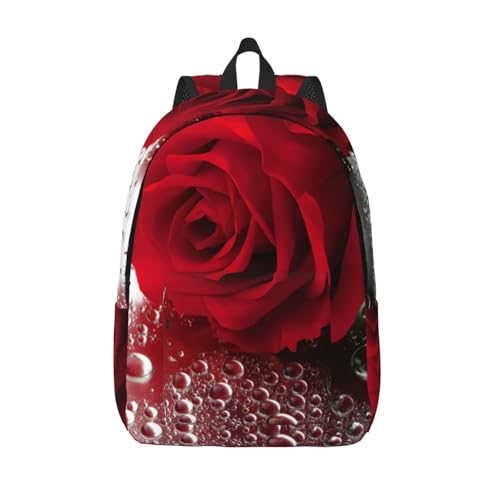 Mochila de mano para laptop con rosas rojas y gran capacidad