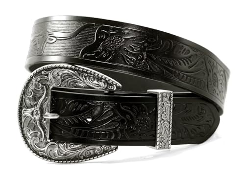 Cowboy Belts With Classic Buckle for Silver Bull Head Western Acanthus Fashion Designs Handmade Genuine Cow Leather