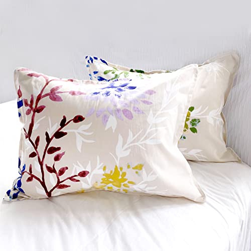 Style Quarters Dahlia Comforter King Size-Multi Color Floral Stems 100% Cotton 7Pc Bed King Comforter Set Includes 1 Comforter 2 Shams 2 Euro Shams 2 Decorative Pillow #TOP4