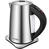 AICOK Hervidor Eléctrico 2200W 1.7L de Capacidad Fabricado de Acero Inoxidable, Hervidor Rápido con Ajustes de Temperatura y 6 Colores de Luces (Negro)